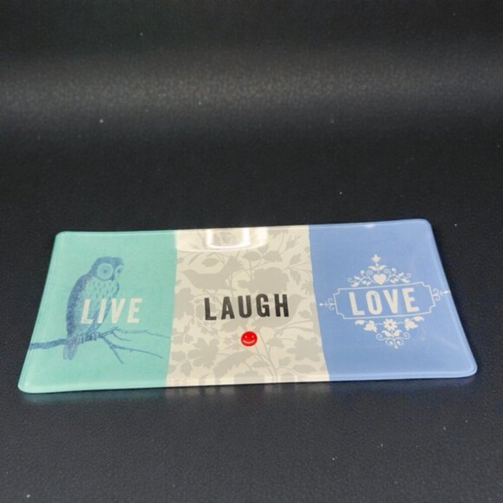Fringe Studio Rectangular Glass Trinket Tray Dish Plate Live Laugh Love Owl Bird